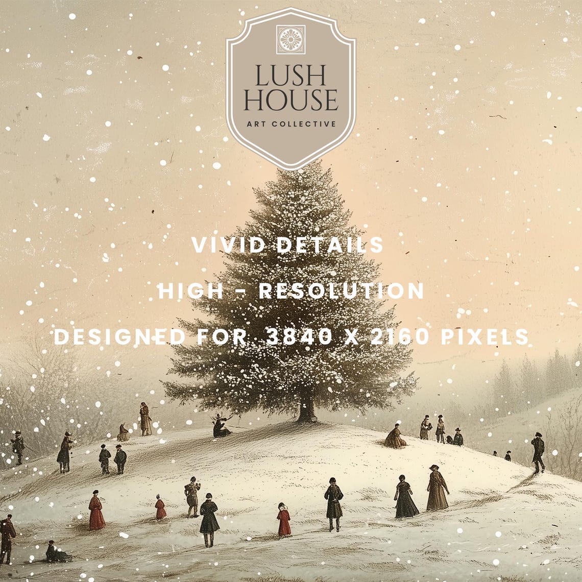 Snowy Hill Christmas Tree Vintage Winter Gathering Scene Poster - Image 2