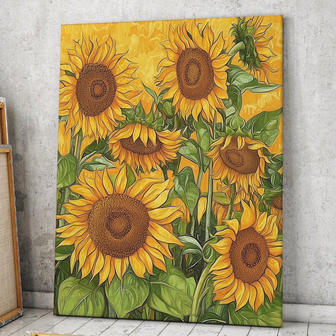 Blooming Sunflowers Golden Yellow Floral Painting Botanical Wall Print