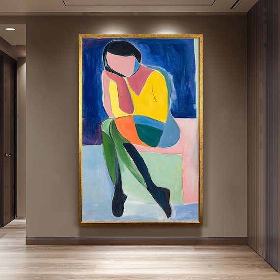 Matisse Style Abstract Color Block Seated Woman Painting Poster