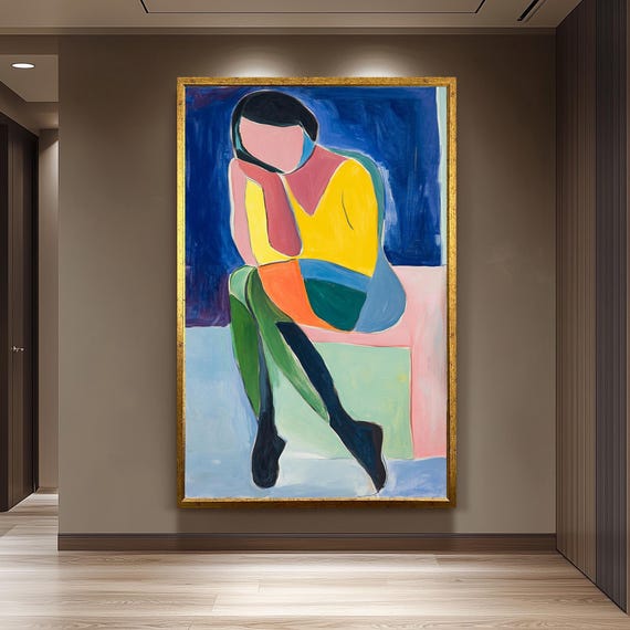 Matisse Style Woman Portrait Print Abstract Color Block Wall Art