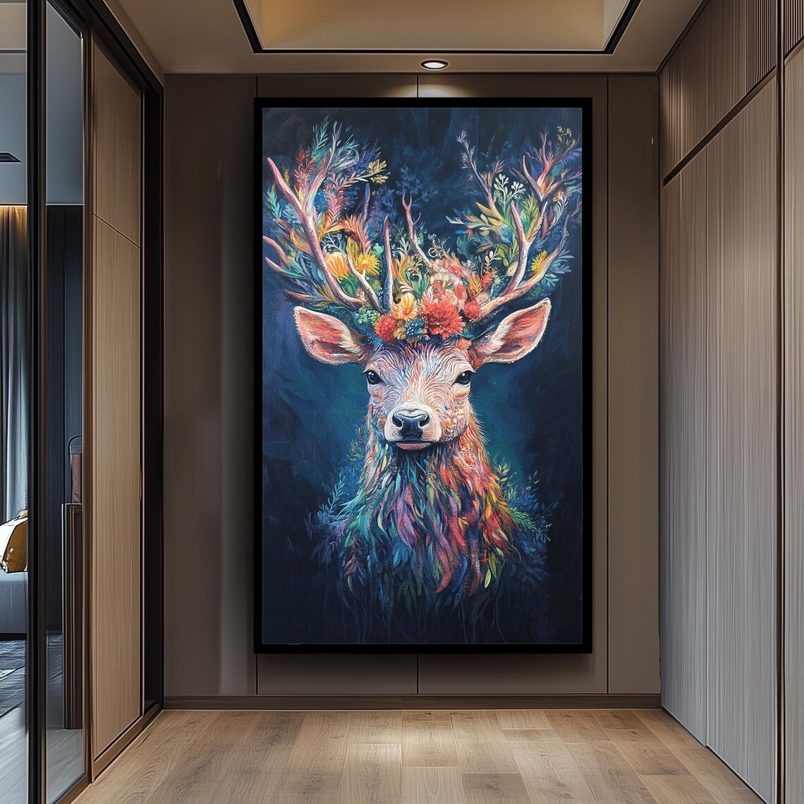 Floral Deer Art Print, Whimsical Botanical Deer
