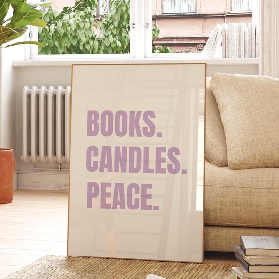 Books Candles Peace Lavender Minimalist Reading Quote Poster