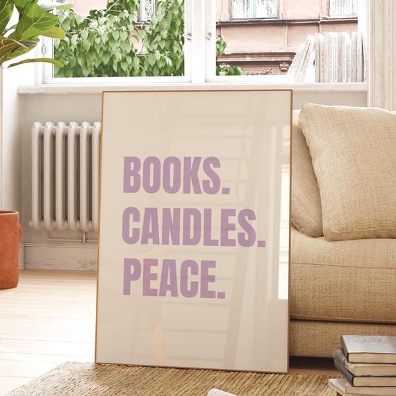 Books Candles Peace Print Reading Wall Art Book Lover Decor Digital Download