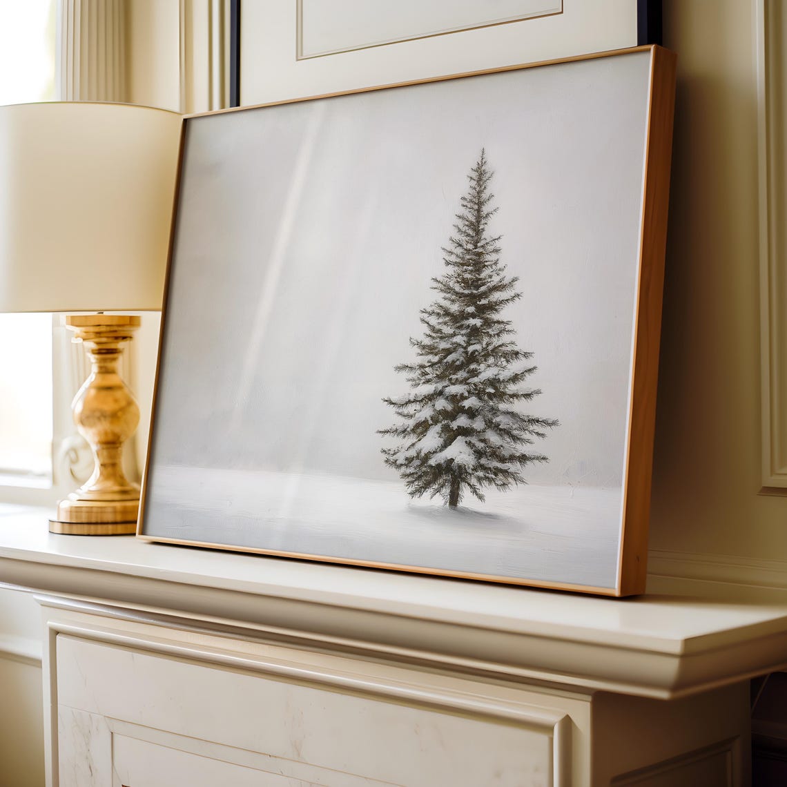Christmas Tree Oil Painting Winter Landscape Wall Art Farmhouse Oil Painting Christmas Tree Artwork Holiday Decor Trendy Xmas Wall Art - Image 4