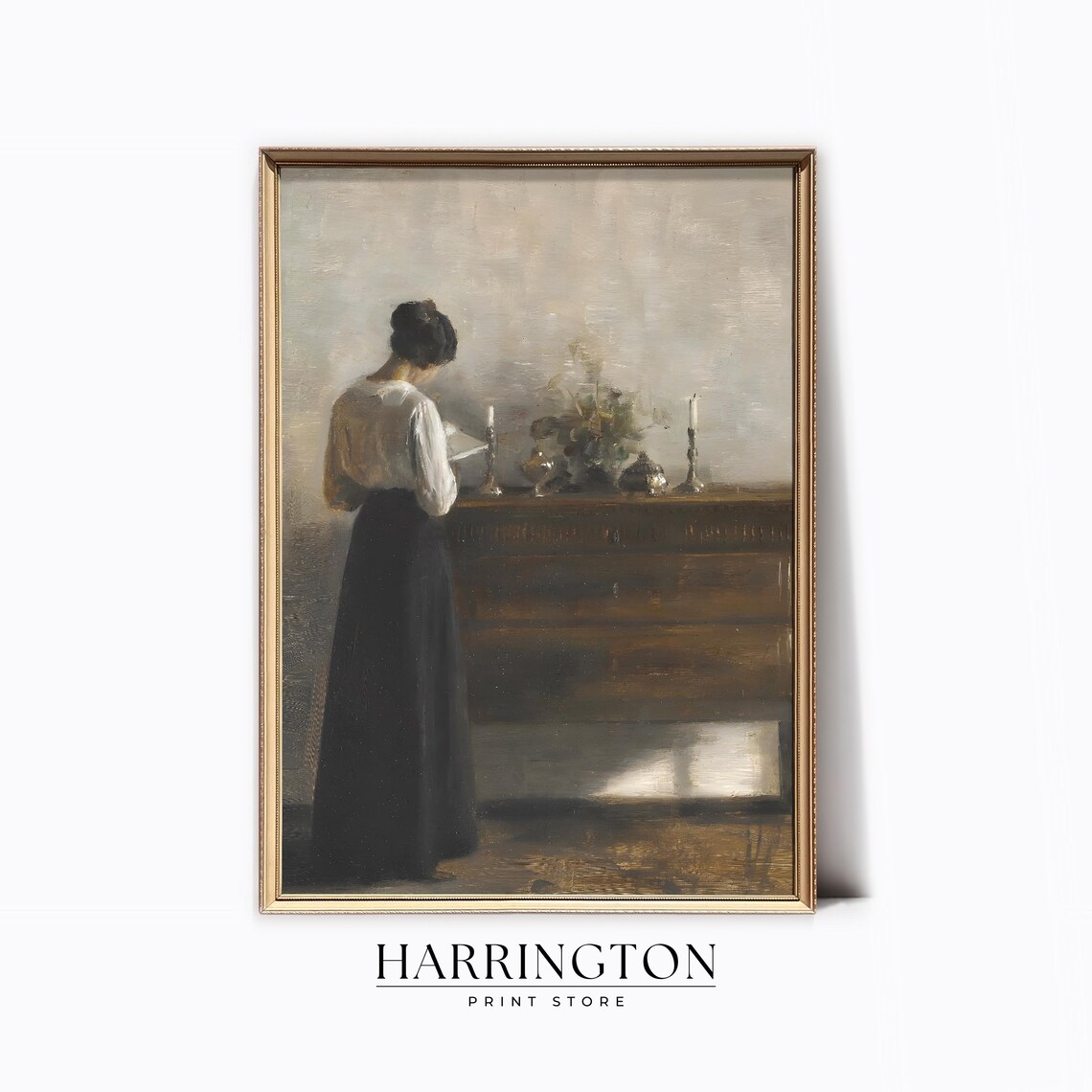 Vintage Woman Reading Quiet Interior Antique Oil Painting Poster