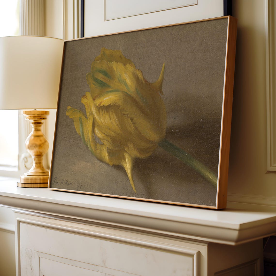 Yellow Tulip Still Life Signed Vintage Floral Oil Painting Poster - Image 3