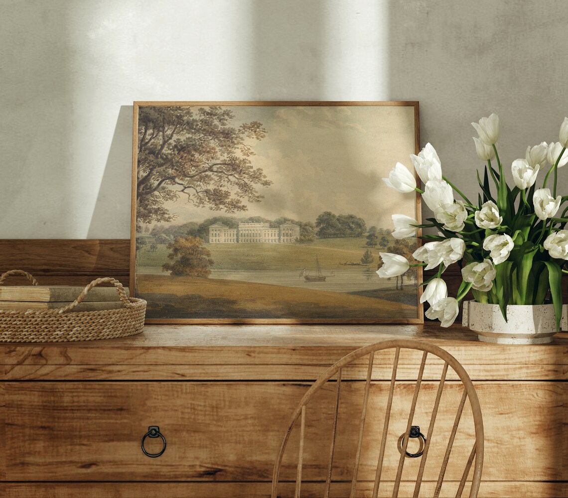 English Manor House Vintage Country Landscape Art Print - Image 3