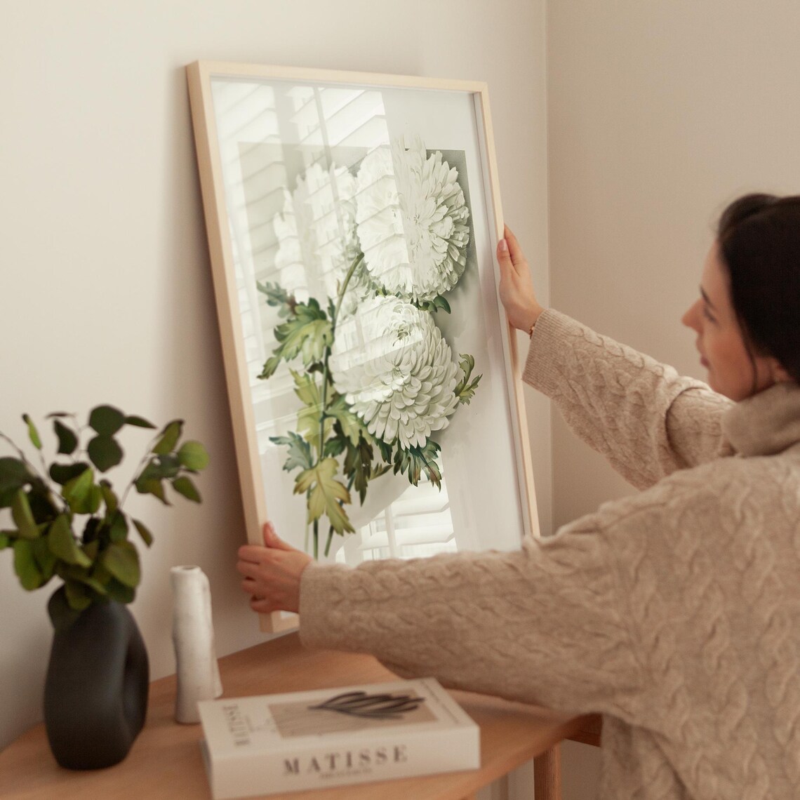 White Chrysanthemum Botanical Floral Vintage Still Life Print Poster - Image 5