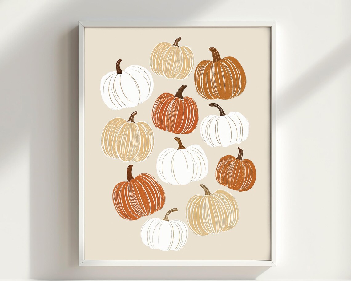 Hand Drawn Pumpkin Set Neutral Beige White Orange Fall Autumn Decor Poster - Image 2