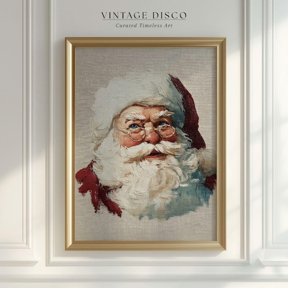 Vintage Santa Claus Oil Painting Portrait Christmas Art Poster