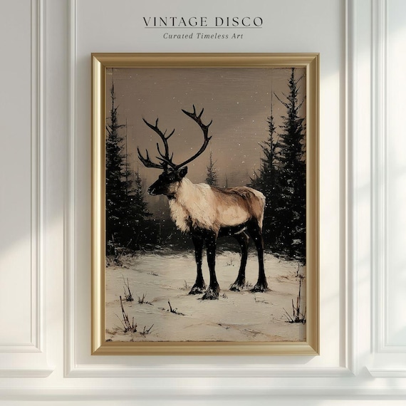 Christmas Reindeer Vintage Holiday Art Print