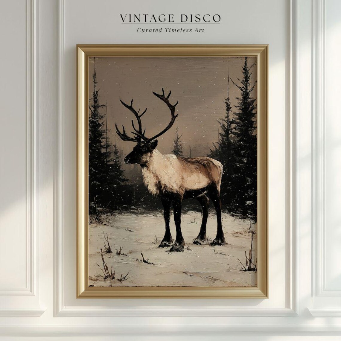 Christmas Reindeer Vintage Holiday Art Print