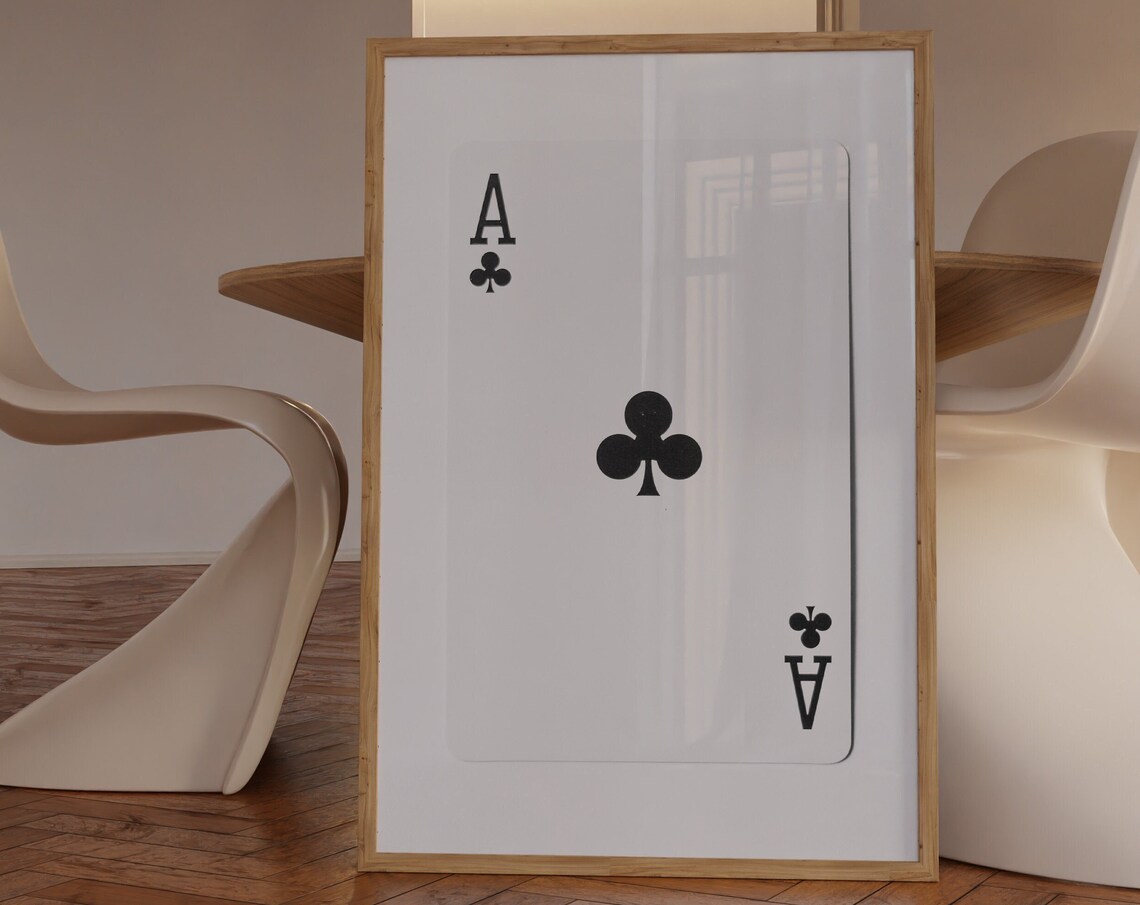 Ace Of Clubs Playing Card Minimalist Black White Game Room Poster