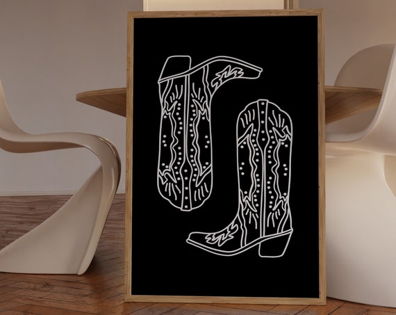 Cowboy Boots Poster Trendy Art Prints Black And White Wall Art Aesthetic Poster Cowboy Print Print Preppy Dorm Print Funky Print