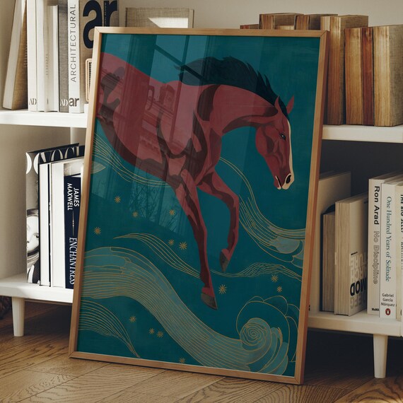 Abstract Horse Wall Art Modern Whimsical Print Boho Style Living Room Decor Digital Download