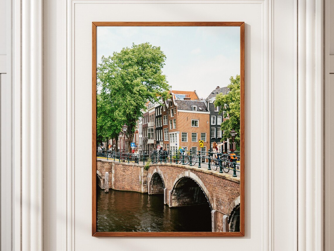 Amsterdam Canal Bridge Brick Arch Bikes Photo City Travel Poster