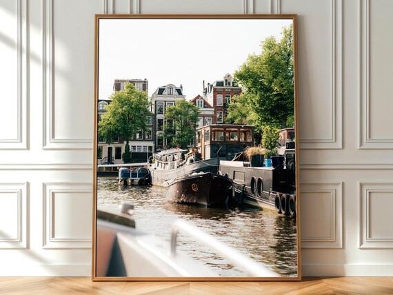 Amsterdam Canal Houseboats Print Dutch Cityscape Photography