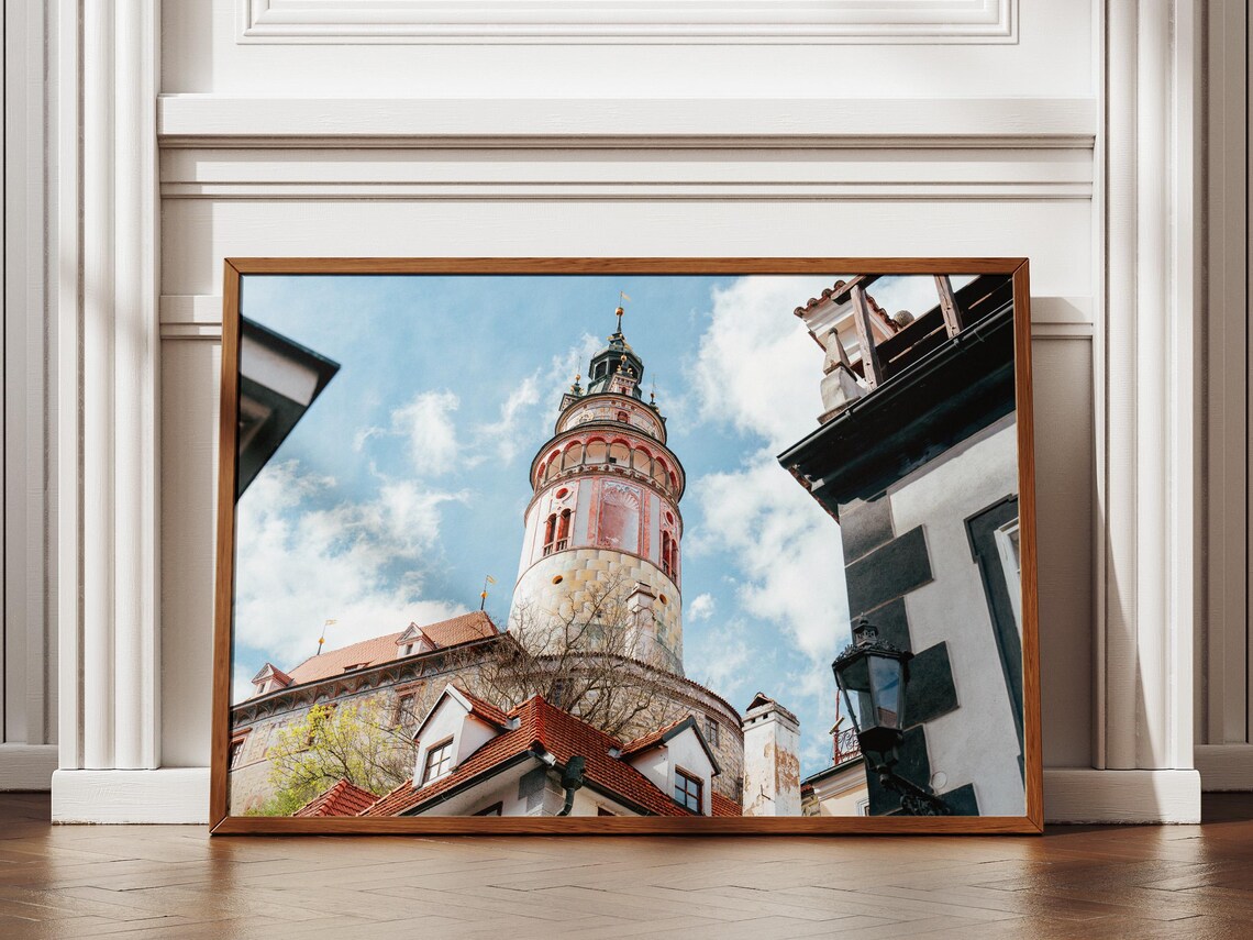 Cesky Krumlov Castle Tower Red Roofs Czech Photography Poster