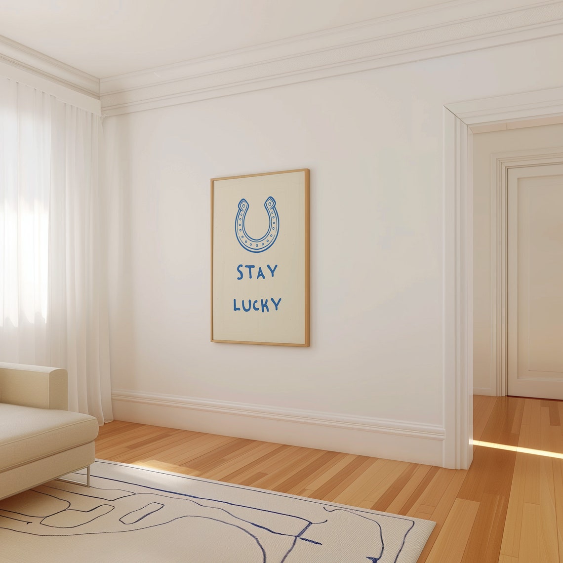 Stay Lucky Blue Horseshoe Hand Drawn Good Fortune Wall Poster