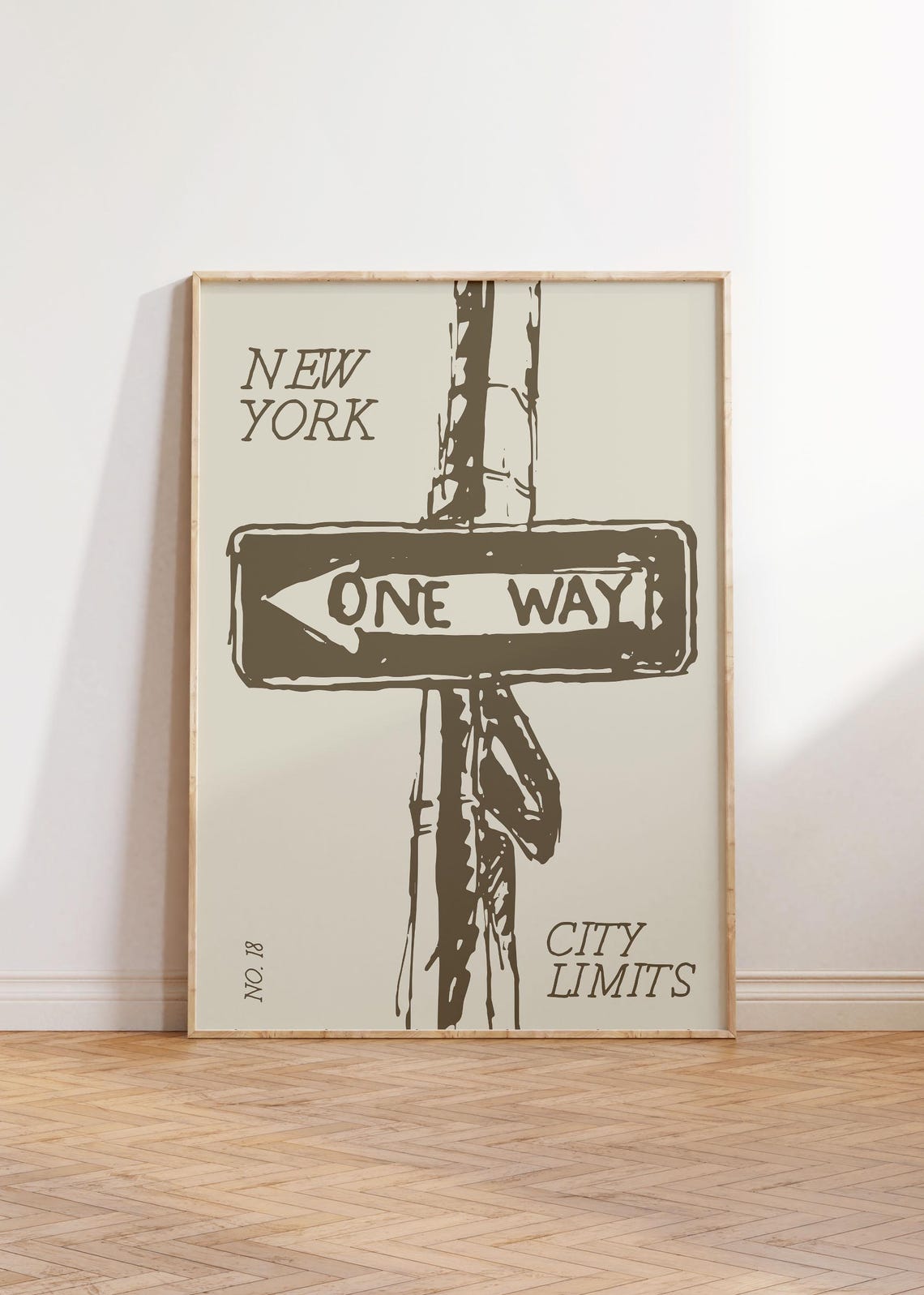 New York One Way Street Sign City Limits Urban Sketch Poster