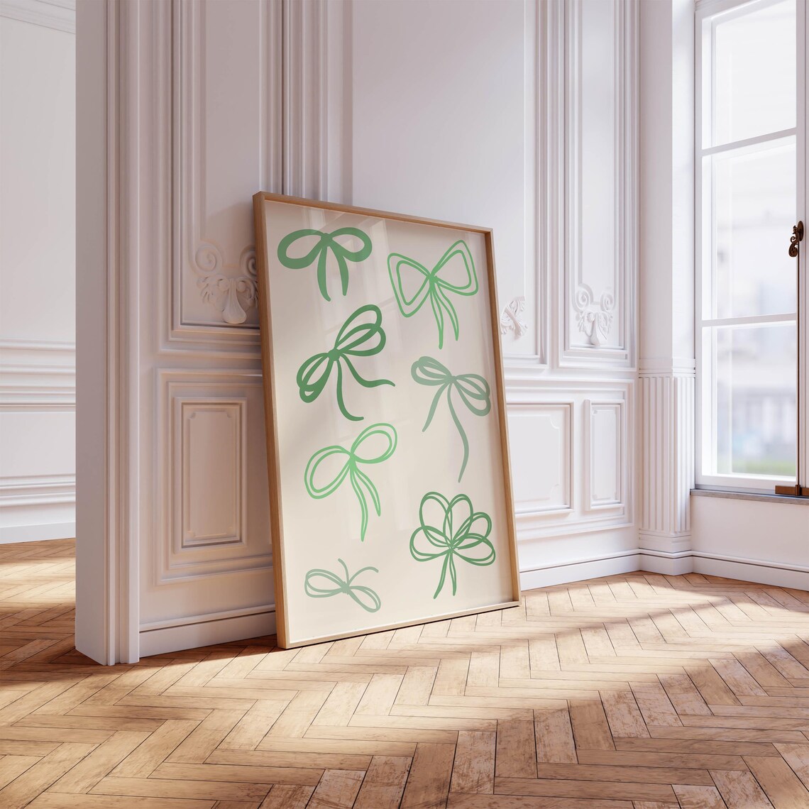 Green Coquette Bow Line Art Girly Trendy Bedroom Wall Poster - Image 2