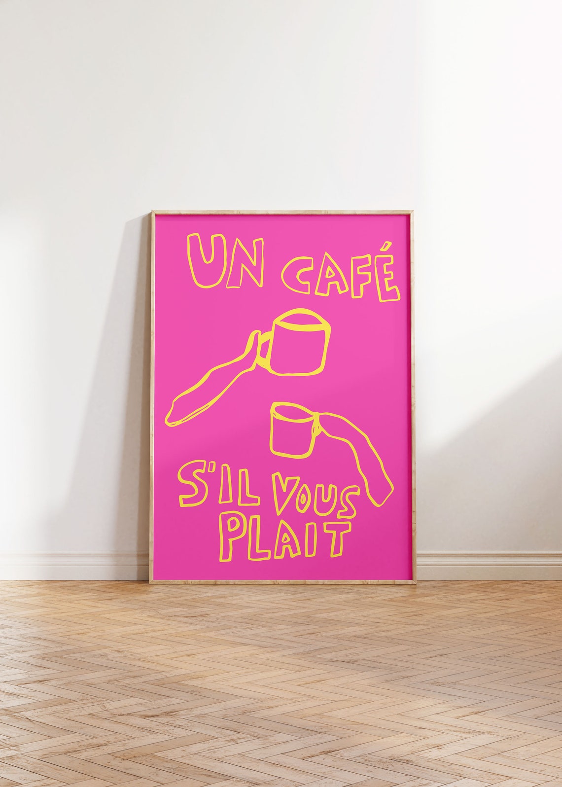 Un Cafe Sil Vous Plait Hot Pink Yellow French Coffee Wall Poster - Image 5