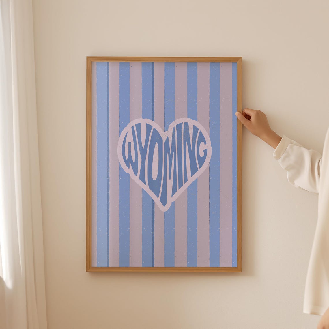 Wyoming Blue Striped Heart Retro Groovy State Typography Wall Poster