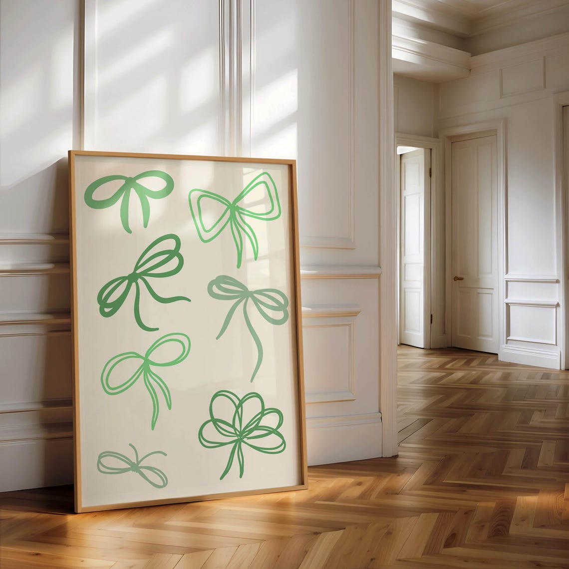 Green Coquette Bow Line Art Girly Trendy Bedroom Wall Poster - Image 3