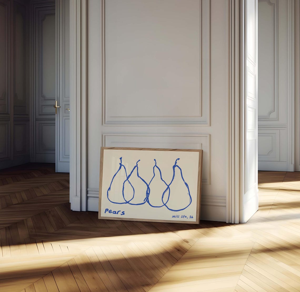 Trendy Pears Still Life Blue Line Drawing Kitchen Fruit Art Print - Image 2