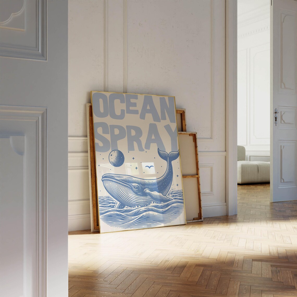 Ocean Spray Whale Vintage Retro Blue Sea Moon Stars Art Poster - Image 2
