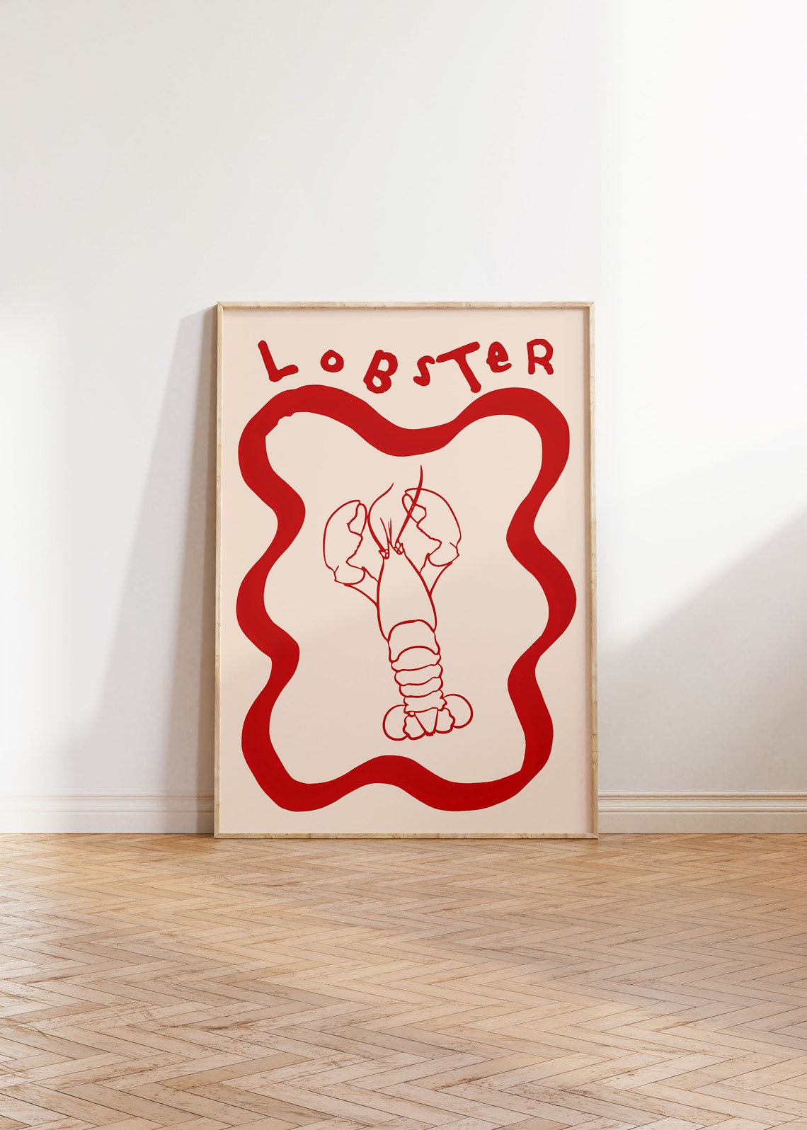 Lobster Red Line Art Wavy Border Seafood Kitchen Wall Decor Poster - Image 5