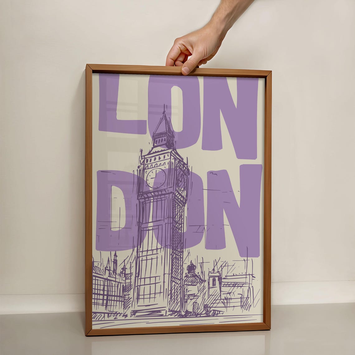 London Big Ben Tower Sketch Purple Retro England City Poster - Image 3