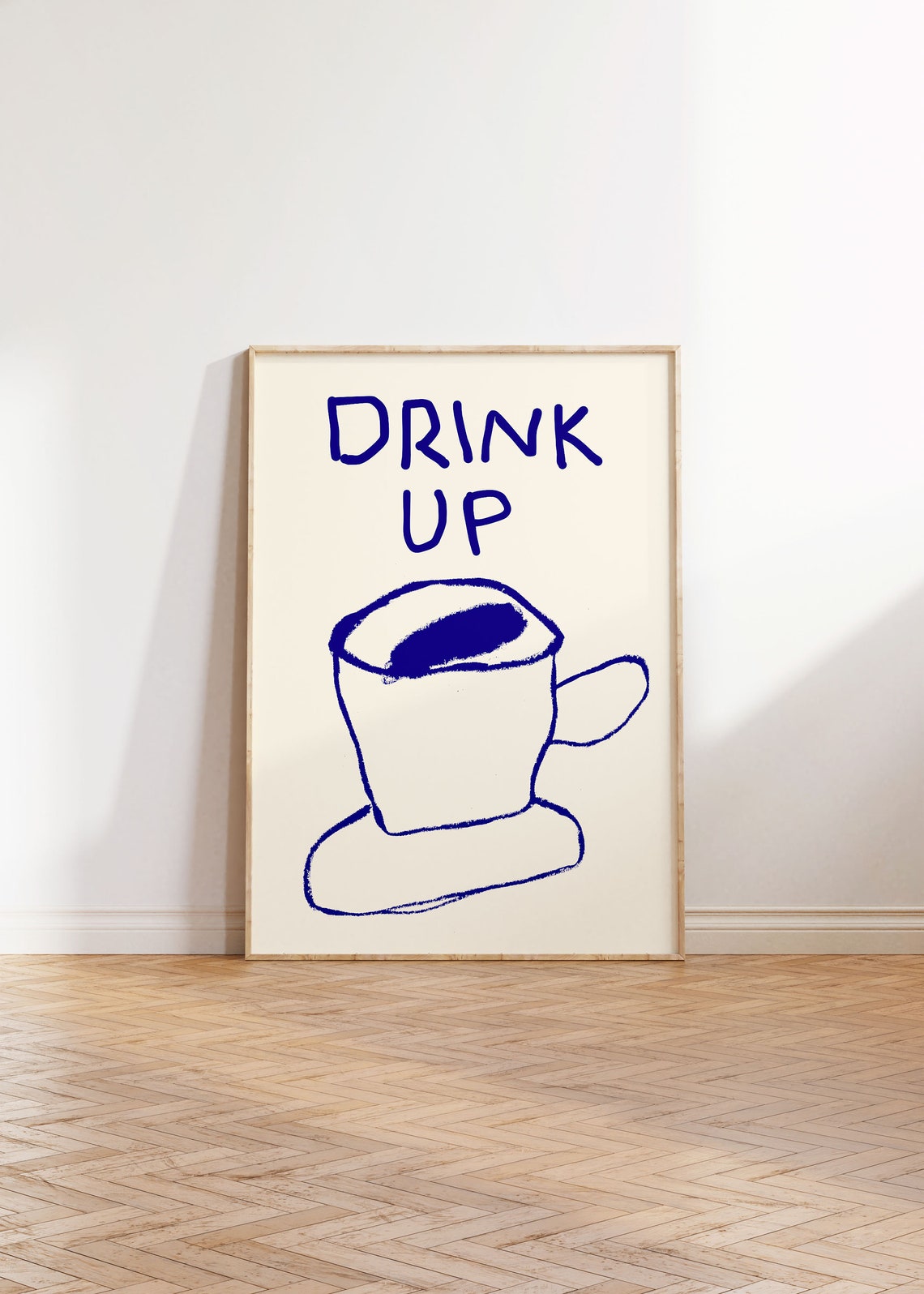 Drink Up Blue Hand Drawn Coffee Cup Minimalist Kitchen Poster - Image 2