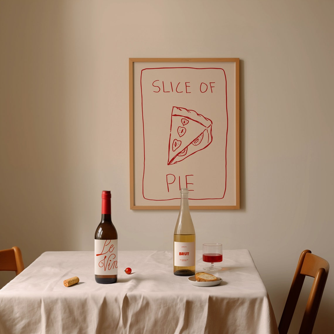 Slice of Pie Red Hand Drawn Line Art Retro Kitchen Fruit Poster - Image 2