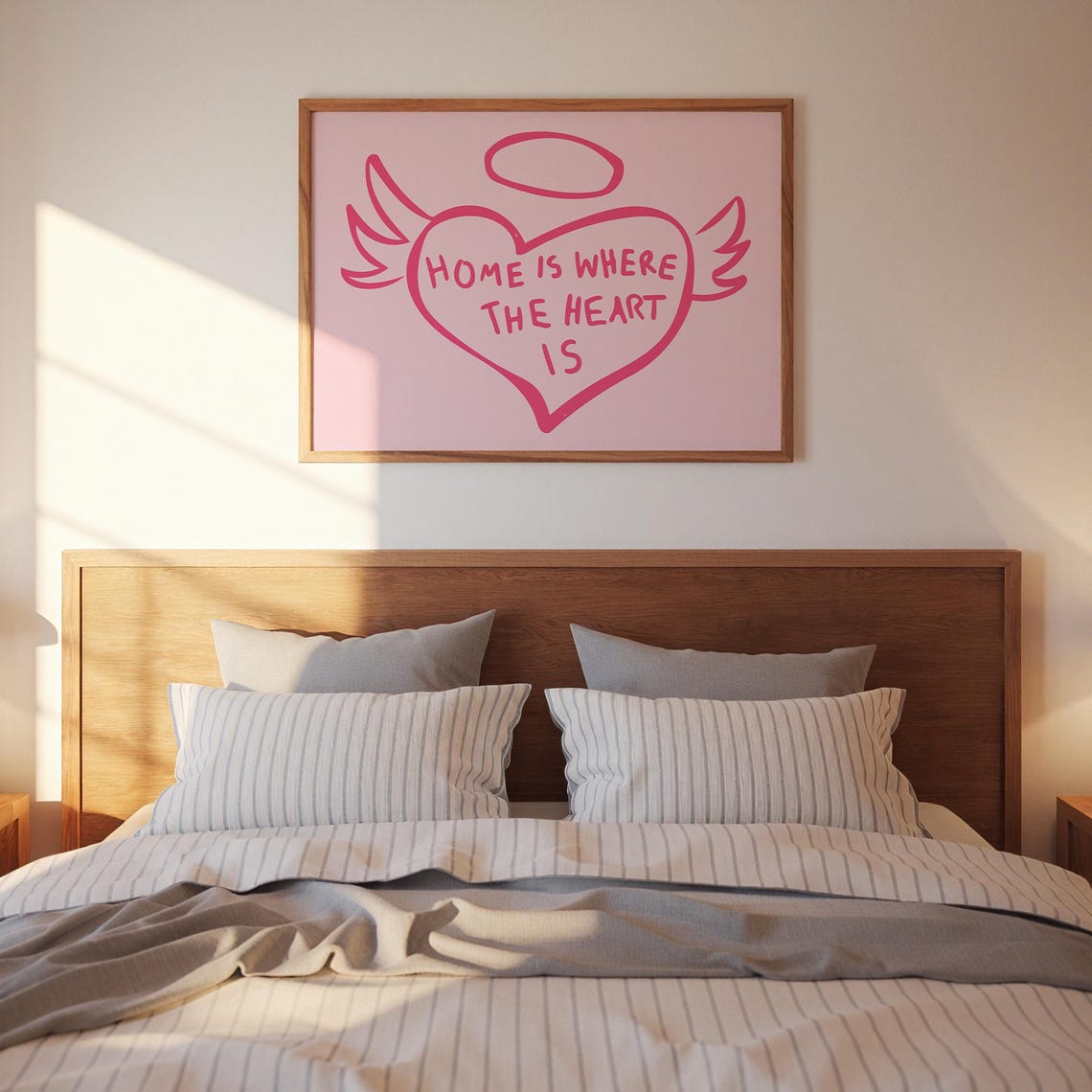 Home Is Where The Heart Is Pink Angel Heart Retro Bedroom Poster - Image 2
