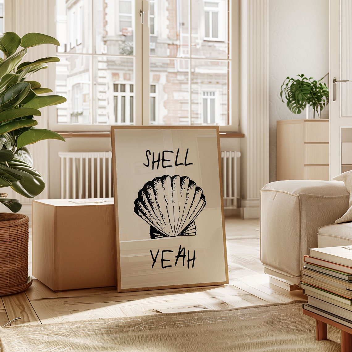Shell Yeah Black Scallop Shell Coastal Quote Kitchen Decor Poster - Image 5