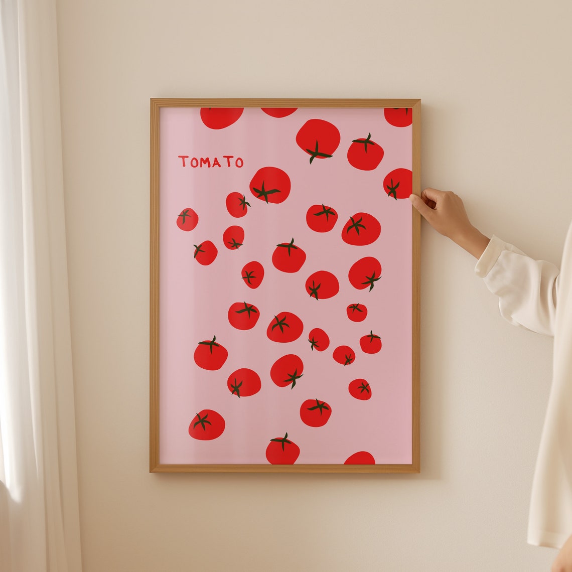 Tomato Red Pattern On Pink Playful Kitchen Food Decor Poster