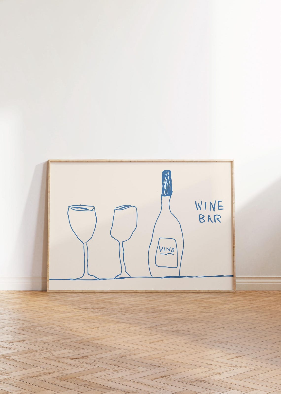 Wine Bar Vino Bottle Line Drawing Retro Minimalist Kitchen Poster - Image 2