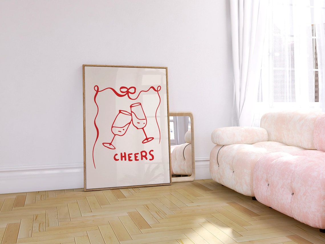 Cheers Red Clinking Glasses Celebration Bar Party Wall Poster - Image 3