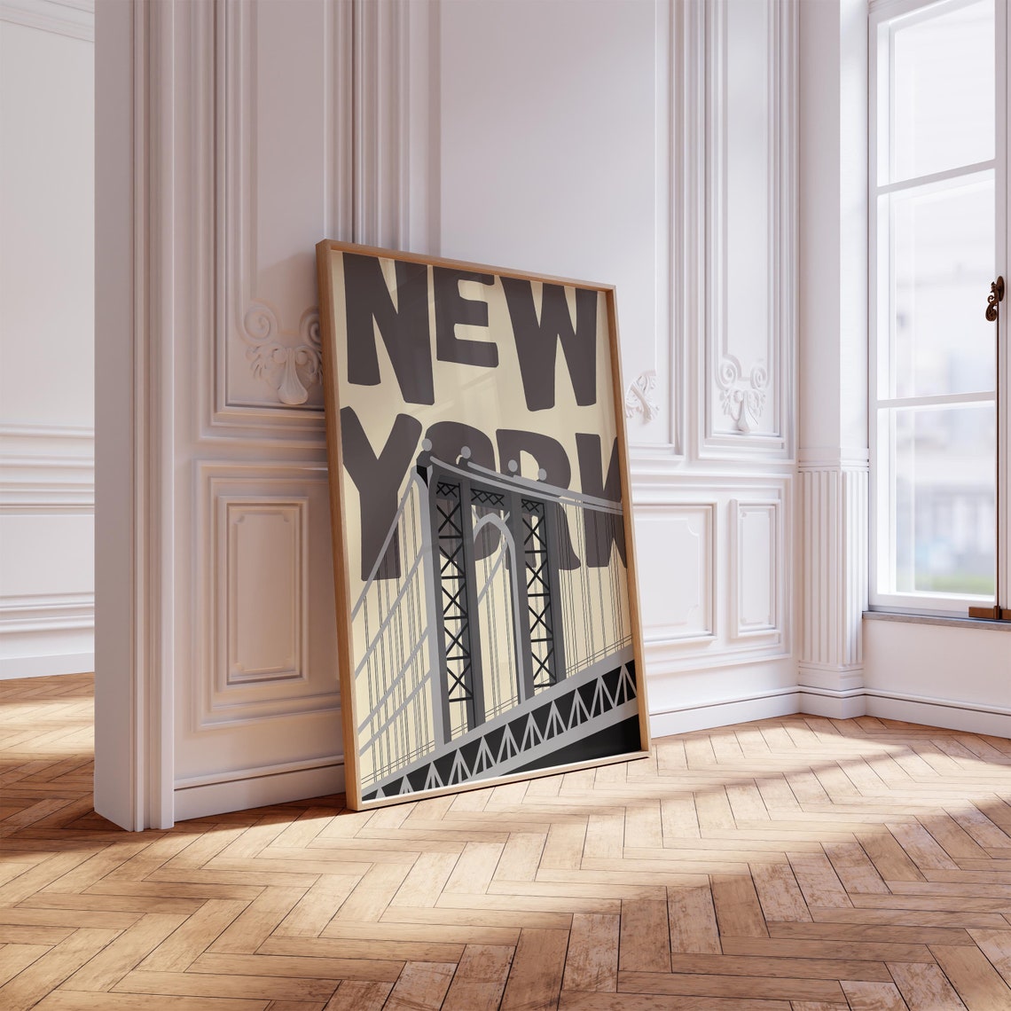 New York Vintage Travel Suspension Bridge Bold Typography Poster - Image 3