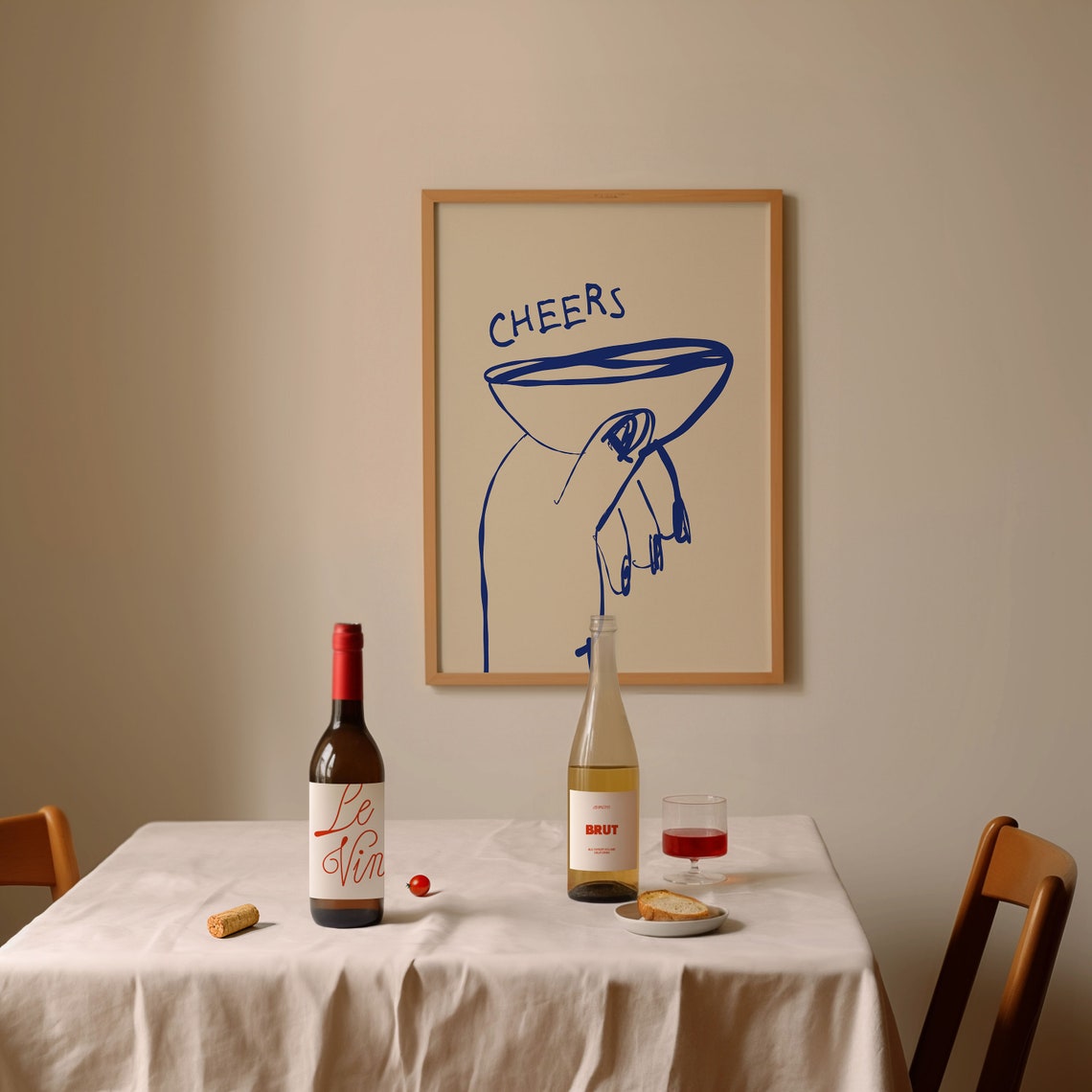 Cheers Cocktail Glass Hand Blue Bar Cart Drink Kitchen Decor Poster - Image 2