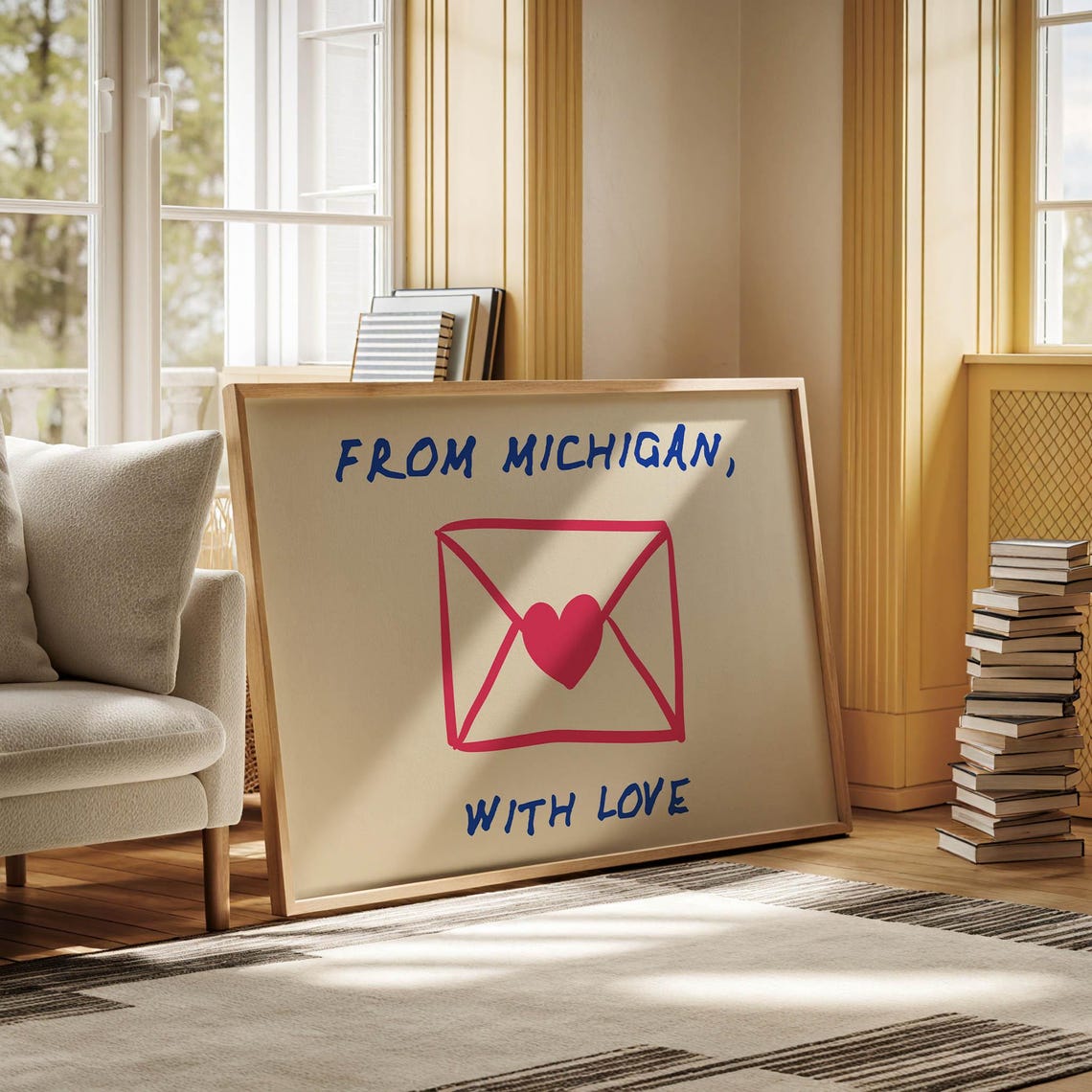 From Michigan With Love Envelope Heart Blue Pink State Poster - Image 3