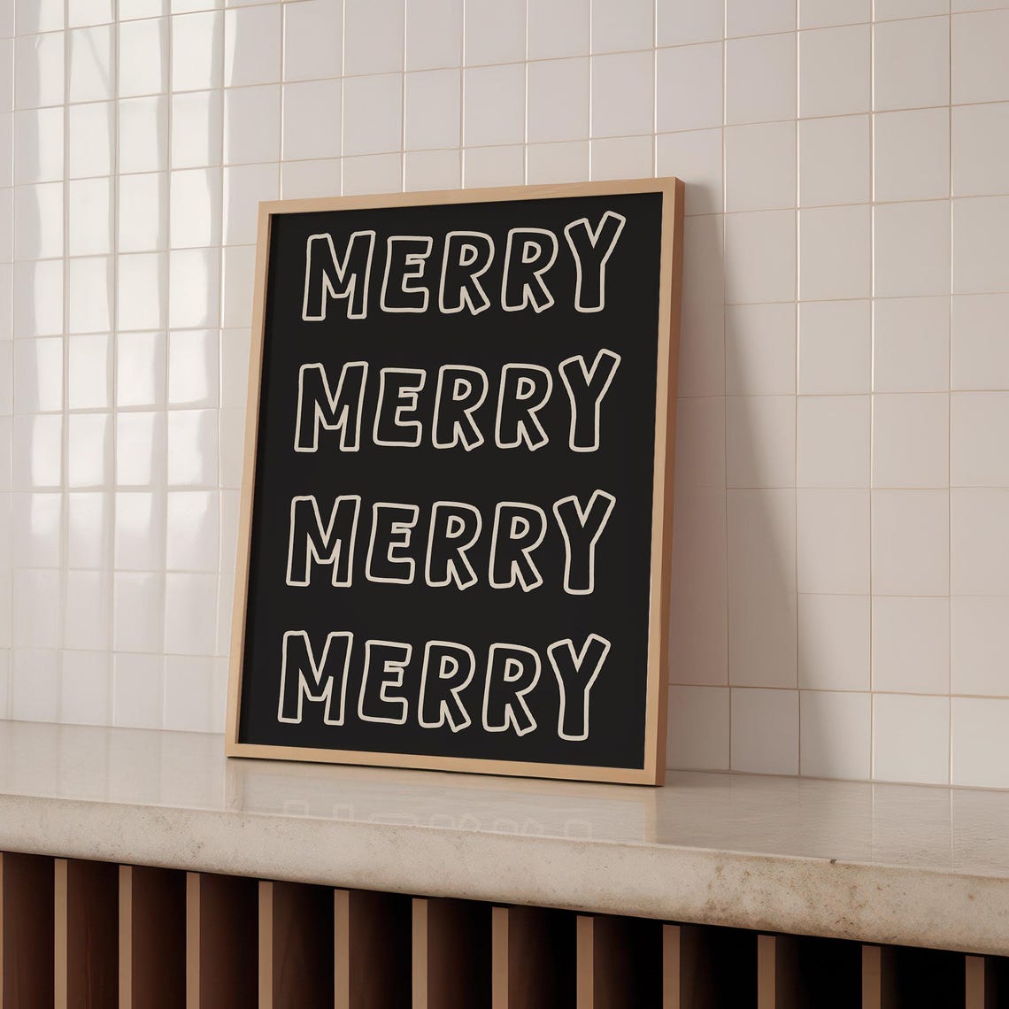 Merry Merry Merry Merry Black Christmas Typographic Quote Poster - Image 2