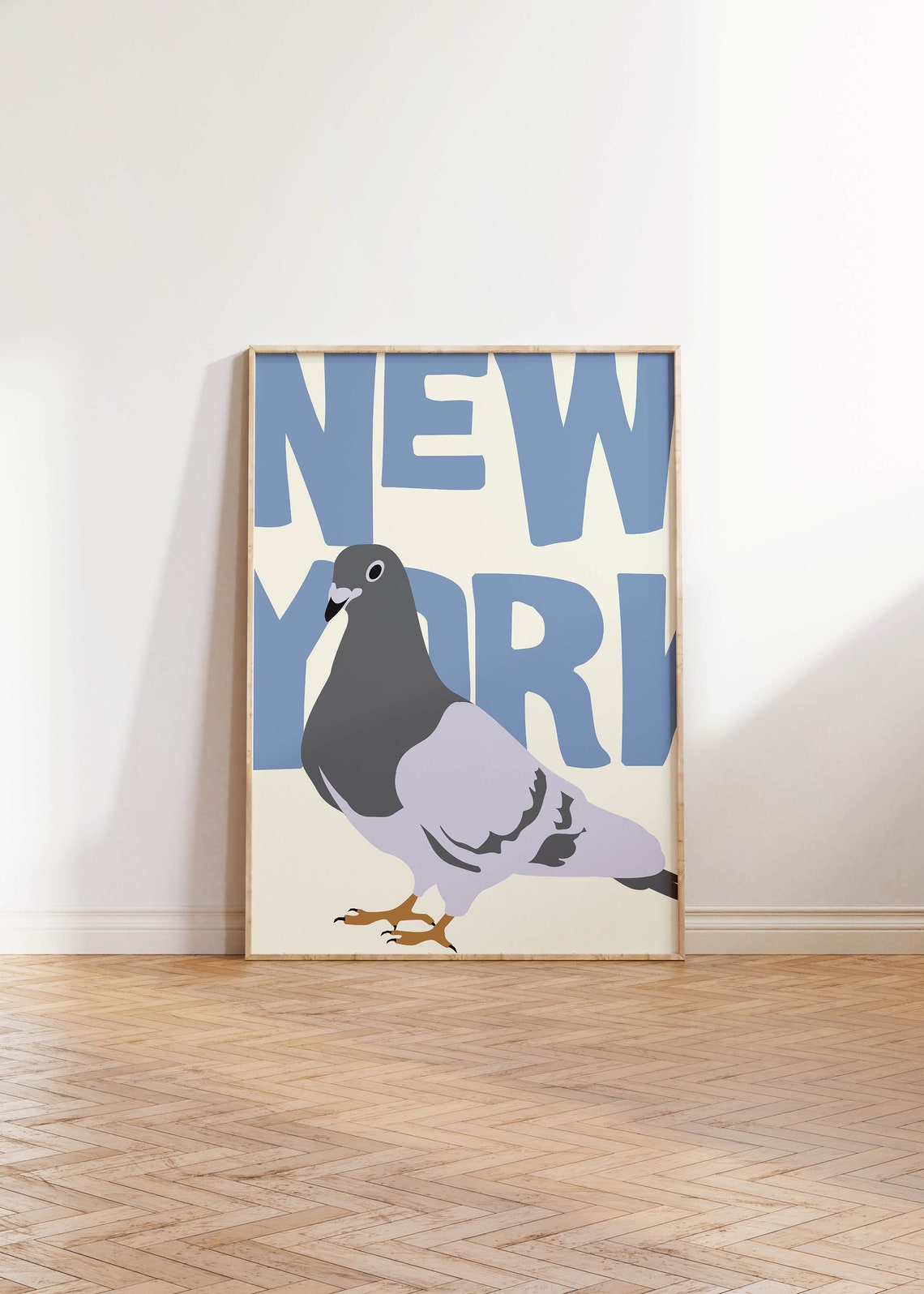 New York Pigeon Bold Blue Typography Quirky City Wall Poster - Image 2