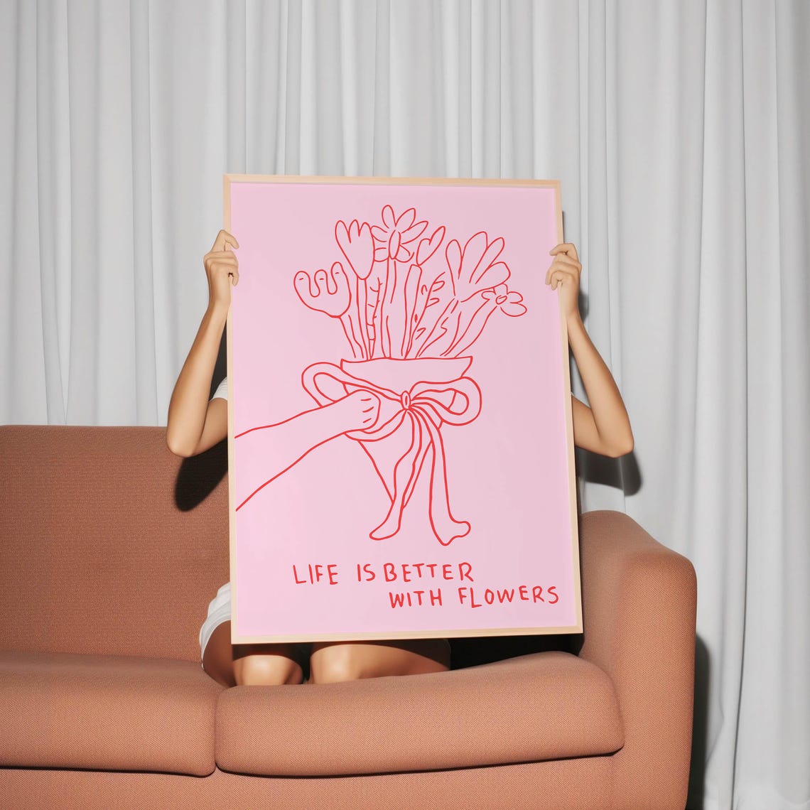 Life Is Better With Flowers Print Trendy Flower Poster Cute Quote Print Trendy Bedroom Room Art Vintage Floral Wall Art Art Pink - Image 3