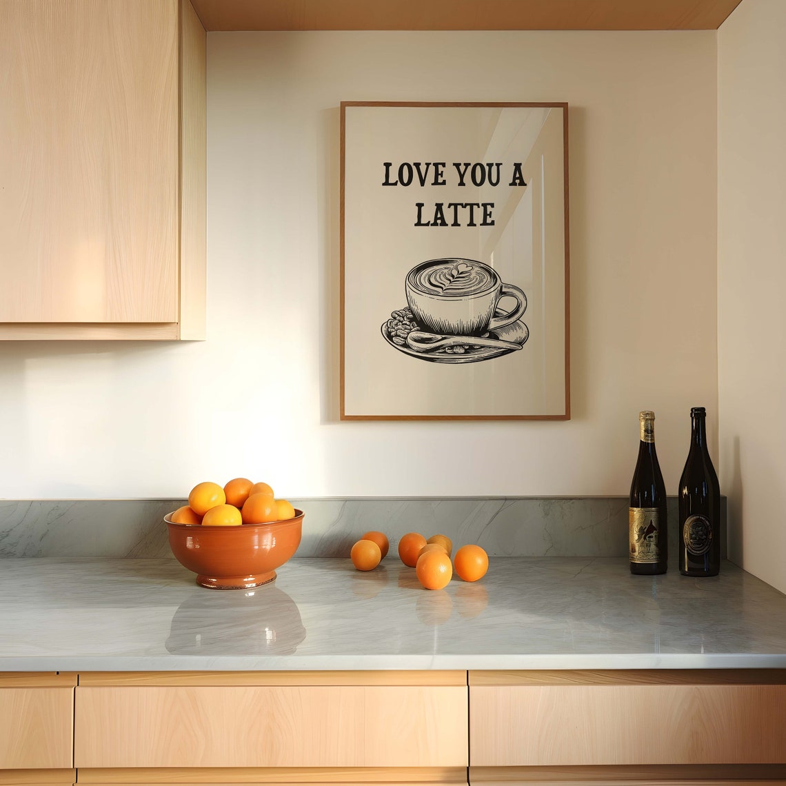 Love You a Latte Vintage Engraved Coffee Cup Kitchen Wall Poster - Image 3