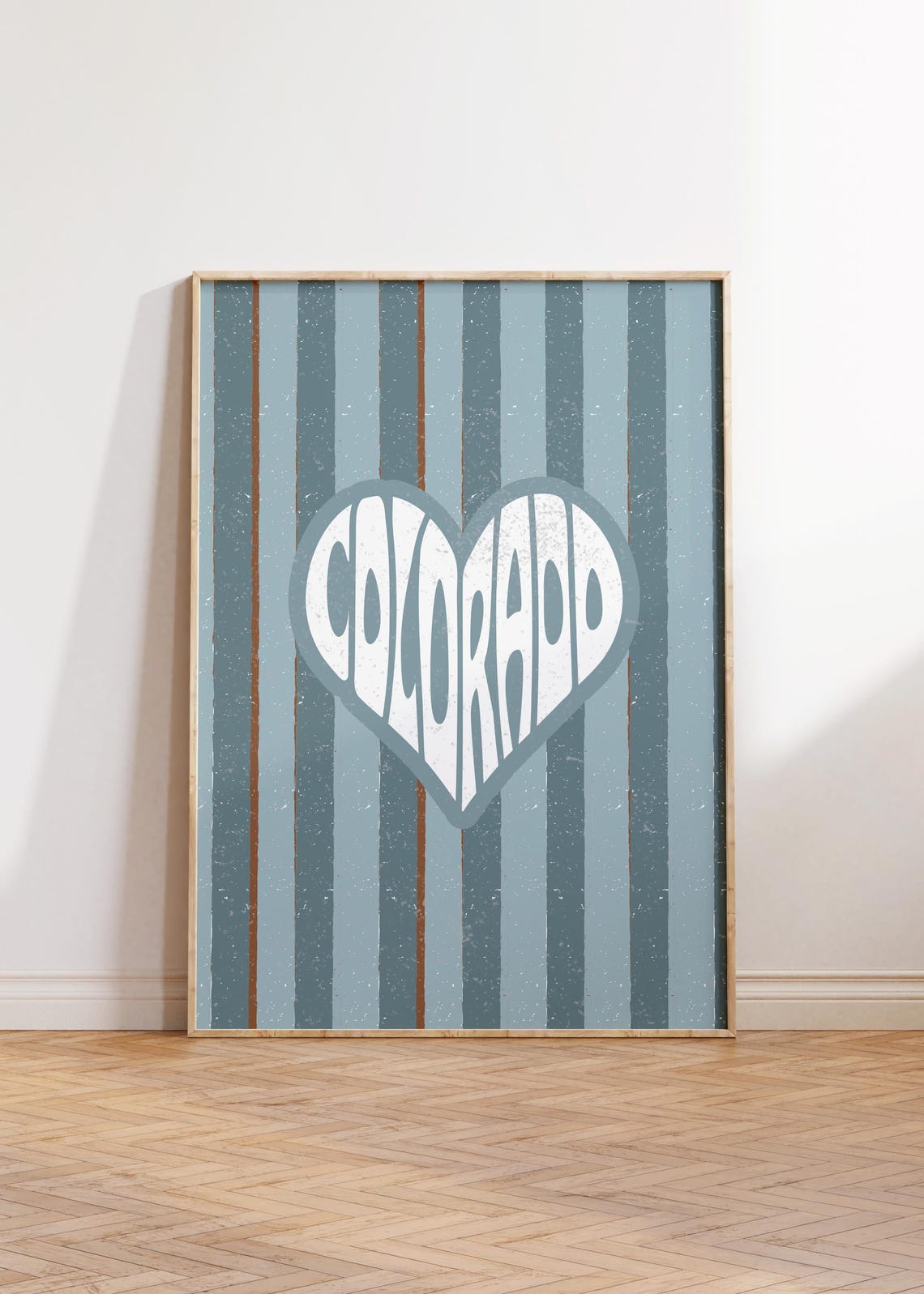 Colorado Blue Striped Heart Retro Groovy State Typography Wall Poster