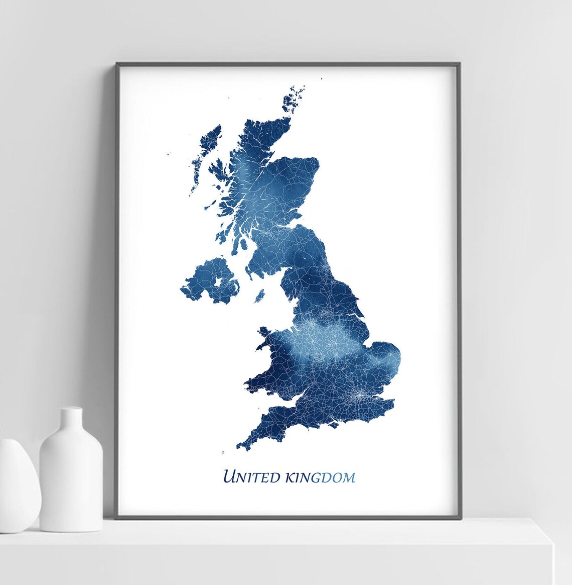 Great Britain Watercolor Map Art Print, UK