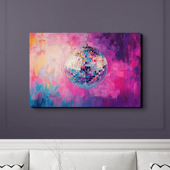 Disco Ball Color Explosion Ready To Hang Wall Art Print Heart Art Cute Decor Wall Art Home Decor Groovy Art Prints