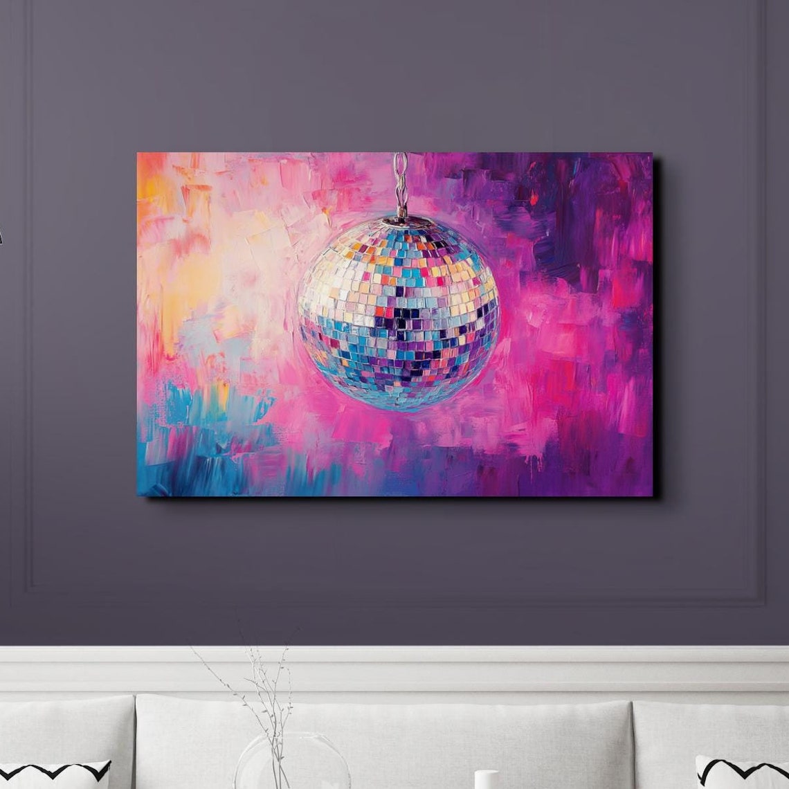 Disco Ball Color Explosion Ready To Hang Wall Art Print Heart Art Cute Decor Wall Art Home Decor Groovy Art Prints